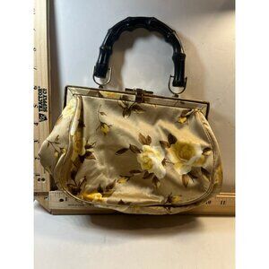 Banana Republic Women's Floral Satin Frame Bag Bamboo Handle Romantic Cottage